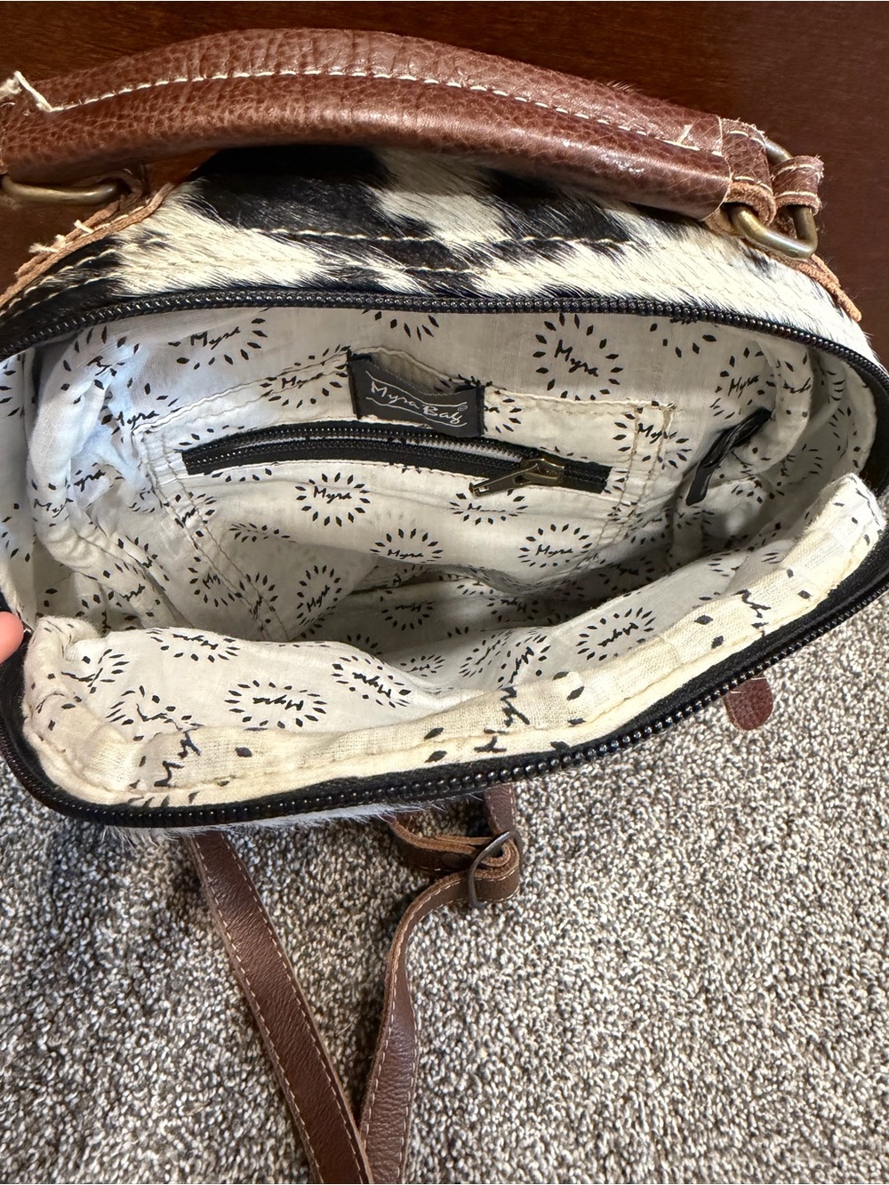 Myra Bag Patchwork Cowhide Mini Backpack - Brown White Black - Picture 2 of 6